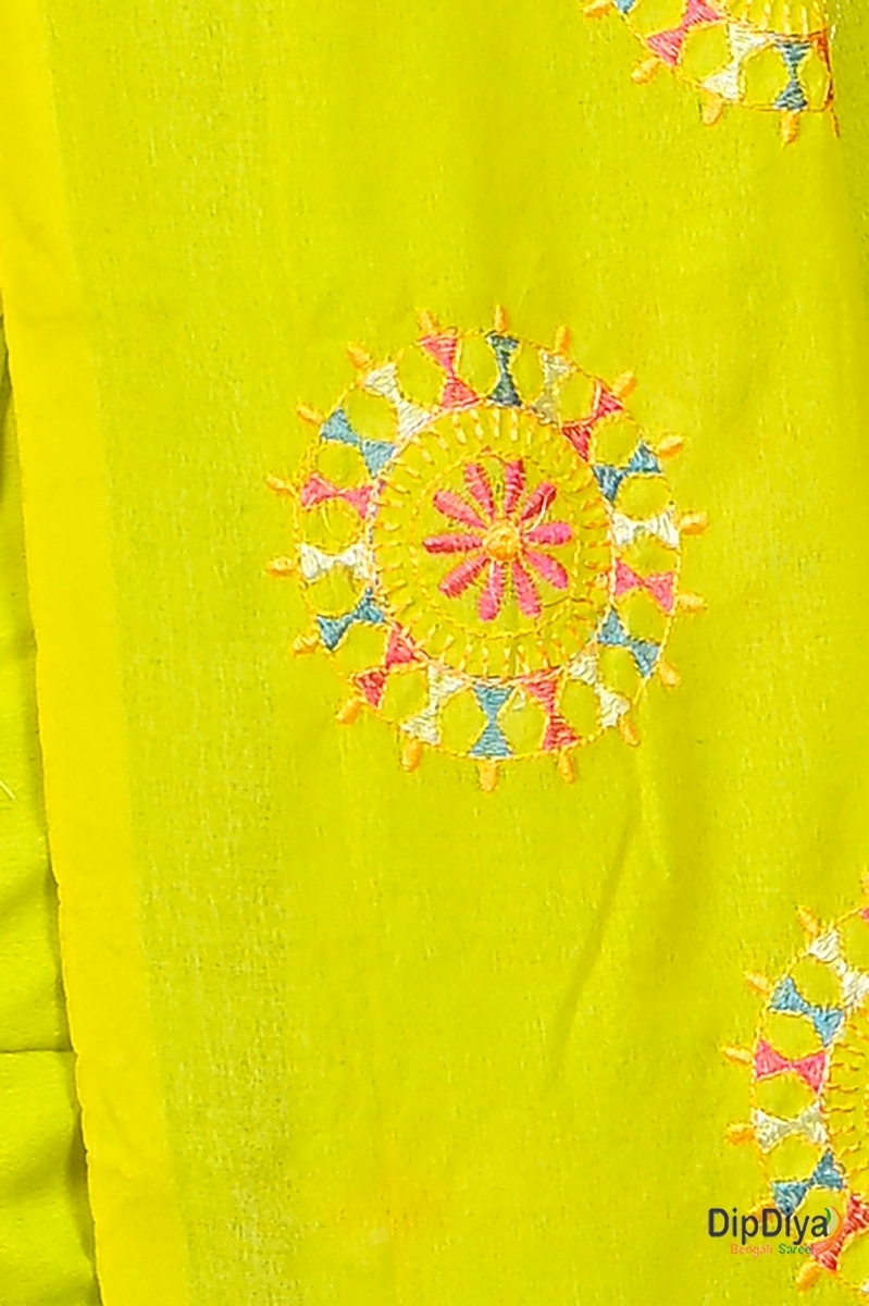 Lime Green Pure Cotton Parama Embroidery Handloom saree (284)